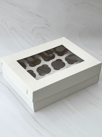 Упаковка под 12 капкейков с окном, белая