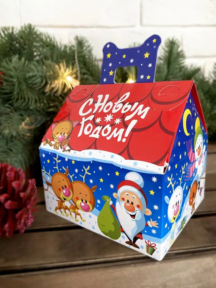 domik-dlya-novogodnego-podarka-volshebnaya-noch-00014-1 Коробка новогодняя подарочная Волшебная ночь, 133х116х126 (+45) мм (домик) — изображение 1