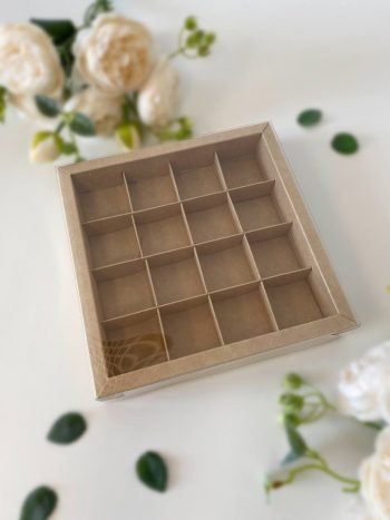 Коробка под 16 конфет с тонкими разделителями, крафт