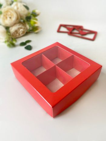 Коробка с окном под 4 макаронс/моти/конфеты Алая, 120х120х35 мм (крышка/дно) — изображение 2