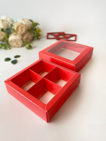 Коробка с окном под 4 макаронс/моти/конфеты Алая, 120х120х35 мм (крышка/дно) — изображение 3