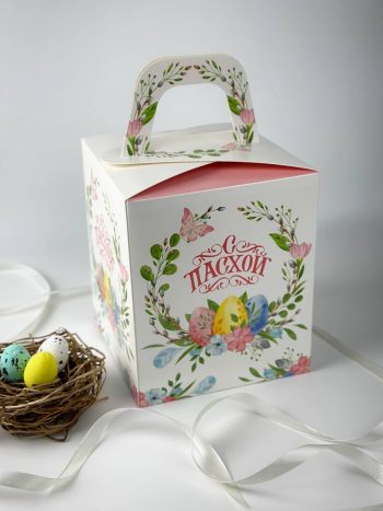 Коробка под кулич без окна "Пасхальный венок"