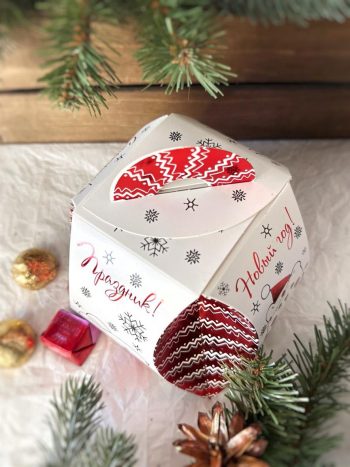 Коробка новогодняя подарочная фонарик Новогоднее веселье, 120х120х115 (+32) мм — изображение 5