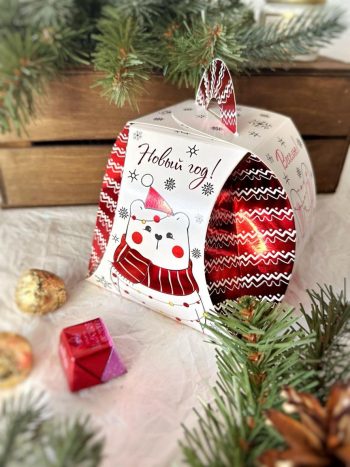 Коробка новогодняя подарочная фонарик Новогоднее веселье, 120х120х115 (+32) мм — изображение 4