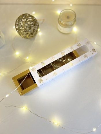 Коробка с окном под 5 конфет Золотые снежинки, 210х50х33 мм (дно и обечайка) — изображение 6