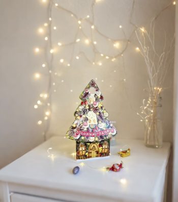 Коробка новогодняя подарочная Ёлка-Теремок, 157х95х225 (+140) мм (коробка-елочка) — изображение 2