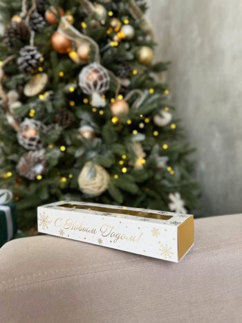 Коробка с окном под 5 конфет Золотые снежинки, 210х50х33 мм (дно и обечайка) — изображение 3