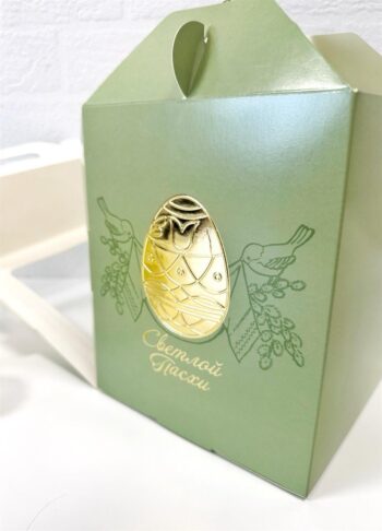 Коробка под кулич с окном с фронтальной загрузкой "Золотая Пасха"