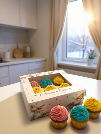 Коробка с окном под 9 капкейков Снежный праздник, 250х250х100 (крышка/дно) — изображение 3