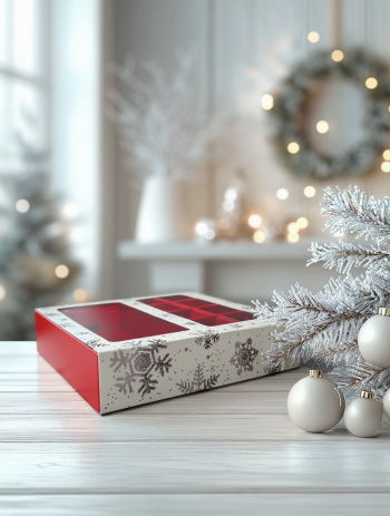 Коробка с окном 8 конфет плитка шоколада Новогоднее серебро, 177х178,5х38,5 мм (дно и обечайка) — изображение 2