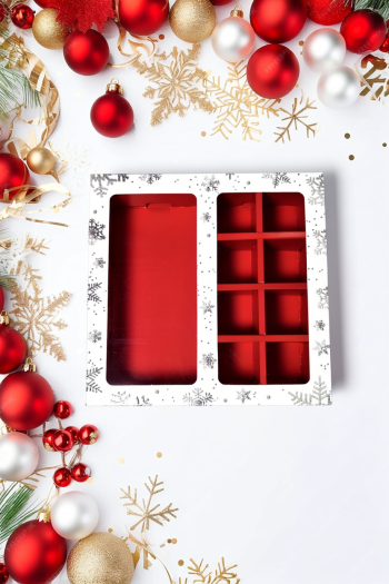 Коробка с окном 8 конфет плитка шоколада Новогоднее серебро, 177х178,5х38,5 мм (дно и обечайка) — изображение 3