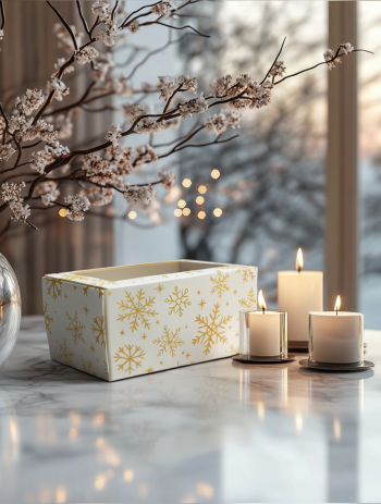 Коробка с окном под 2 капкейка Снежинки на белом, 160х100х80 мм — изображение 2