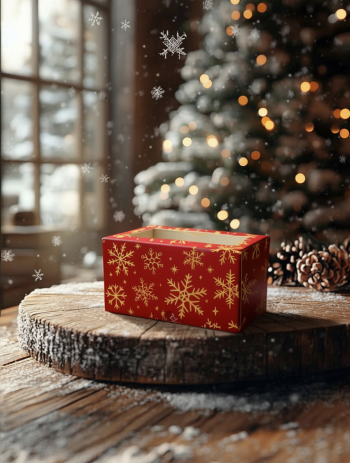 Коробка с окном под 2 капкейка Снежинки на красном, 160х100х80 мм