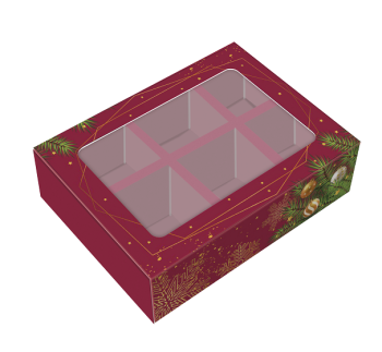 Коробка с окном под 6 конфет Зима Бордо, 137х98х38 мм (дно и обечайка) — изображение 4