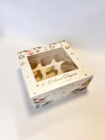 Коробка с окном под 9 капкейков Снежный праздник, 250х250х100 (крышка/дно) — изображение 4