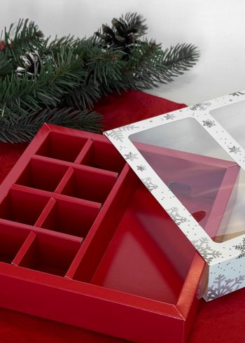 Коробка с окном 8 конфет плитка шоколада Новогоднее серебро, 177х178,5х38,5 мм (дно и обечайка) — изображение 7