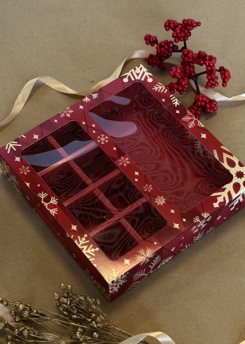 Коробка с окном 8 конфет плитка шоколада Золотые снежинки, 177х178,5х38,5 мм (дно и обечайка) — изображение 3