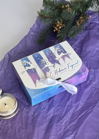 Коробка для подарка с лентой Олени, 165*115*50 мм