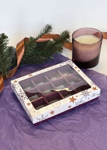 Коробка с окном под 12 конфет Ажурный Новый Год, 190х150х36 мм (дно и обечайка)