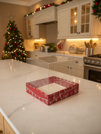 Коробка с прозрачной крышкой под под капкейки/пирожные/бенто-торт Праздничная Гирлянда, 100*100*100 мм — изображение 3