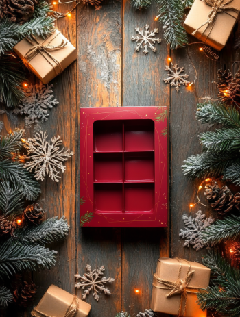 Коробка с окном под 6 конфет Зима Бордо, 137х98х38 мм (дно и обечайка) — изображение 2