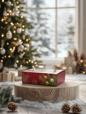 Коробка с окном под 6 конфет Зима Бордо, 137х98х38 мм (дно и обечайка) — изображение 3