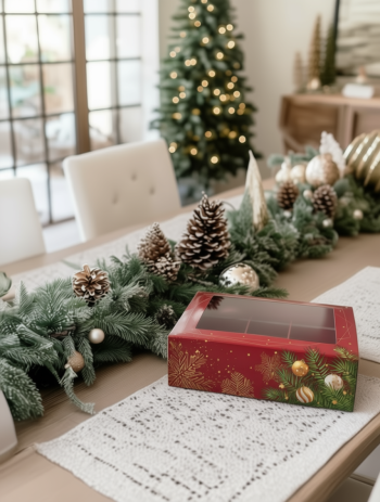 Коробка с окном под 6 конфет Зима Бордо, 137х98х38 мм (дно и обечайка)