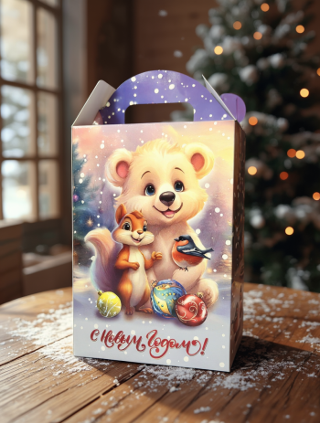 Коробка новогодняя подарочная Умка и друзья, 160х100х230 (+63) мм