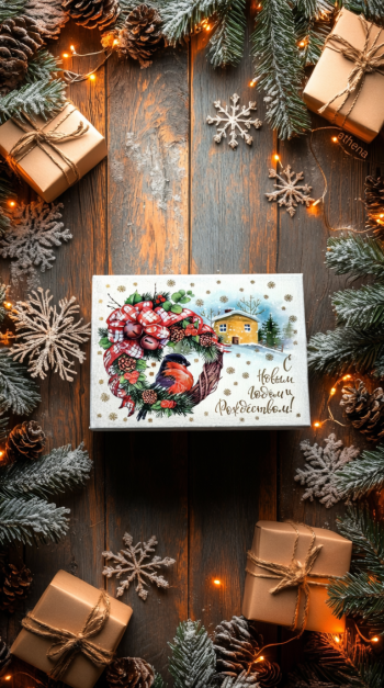 Коробка новогодняя подарочная Снежная мелодия, 158х158х63 мм (крышка/дно без окна) — изображение 2