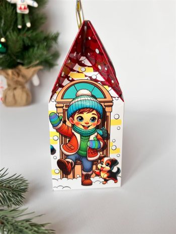 Коробка новогодняя подарочная Ура, каникулы!, 91х70х157 (+30) мм (домик) — изображение 2