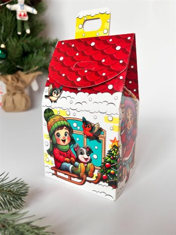 Коробка новогодняя подарочная Ура, каникулы!, 91х70х157 (+30) мм (домик) — изображение 3