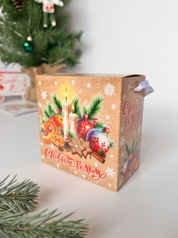 Коробка новогодняя подарочная Ноктюрн, 110х60х110 мм (моноблок с лентой) — изображение 2