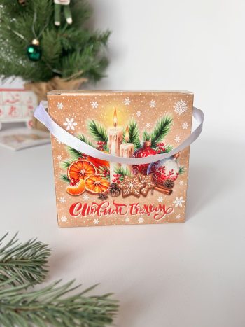 Коробка новогодняя подарочная Ноктюрн, 110х60х110 мм (моноблок с лентой) — изображение 4