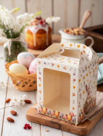 Моноблок с окном кулич с фронтальной загрузкой 150х150х180 мм, Кролик в корзинке